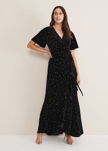 Phase Eight Holly Velvet Star Wrap Dress Black Canada | RXZEVS-345